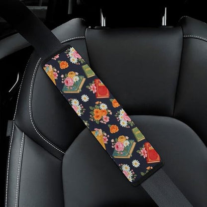 2PCS Readers Librarian Reading Flowers Book Car Seat Straps Shoulder Pads Universal Soft and Comfortable Seat Belt Covers Cushion for Child, All Vehicles, Shock Absorption - color: Pattern 493
