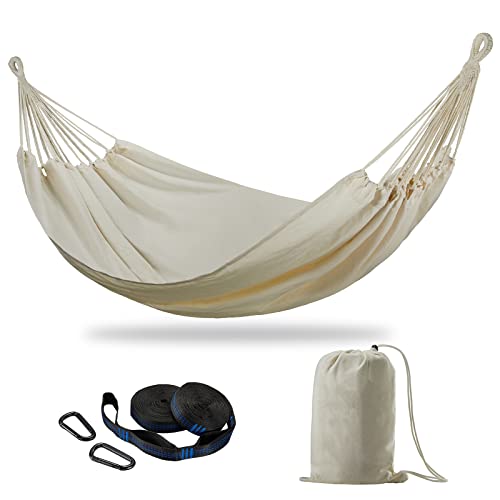 Brazilian Double Hammock with Tree Straps, Extra Large, 450 lbs Capacity | Soft Woven Cotton Fabric, 94.5 × 63 in, 2-Person Hammock with Carry Bag for Backyard, Patio, Indoor & Outdoor Natural White - color: Natural White, size: X-Large