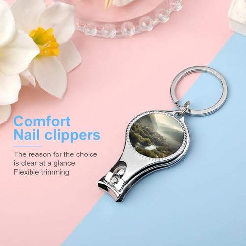 Overlooking The Mountains Metal Nail Clipper, Nail Cutter with File & Bottle Opener Keychain for Men Women, Portable Nail Tool for Travel Outdoor Daily Use