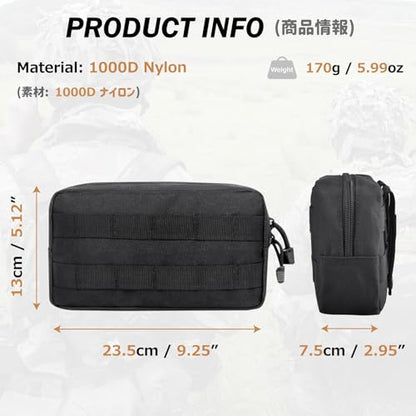 Azarxis Equipment Multi-Purpose Tactical EDC Admin MOLLE Pouch Utility Tools Bag Organizer Military Waist Belt Modular Attachment - color: Black