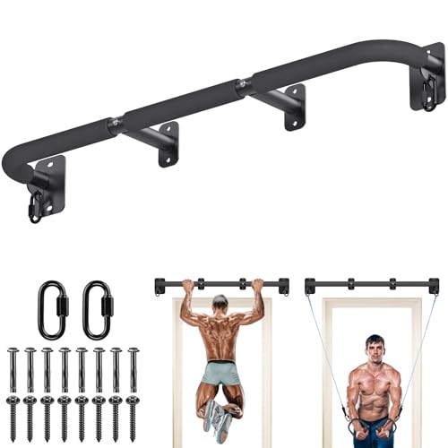 SELEWARE Heavy Duty Wall Mount Pull Up Bar, Joist Mount Chin Up Bar for Doorway, Sturdy Steel Construction, w/Resistance Band Hooks, Fits 32"/36" Wall Studs for Home Gym Strength Training - size: A: 36" x 1.6" Dia Grip