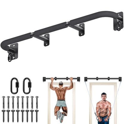 SELEWARE Heavy Duty Wall Mount Pull Up Bar, Joist Mount Chin Up Bar for Doorway, Sturdy Steel Construction, w/Resistance Band Hooks, Fits 32"/36" Wall Studs for Home Gym Strength Training - size: A: 36" x 1.6" Dia Grip