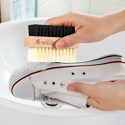 YoungJoy Dual Sided Sneaker Shoe Cleaner Brush Set Shoes Clean Brush Kit Horsehair Boar and Plastic Bristles with Microfiber Cloth (C) - style: C