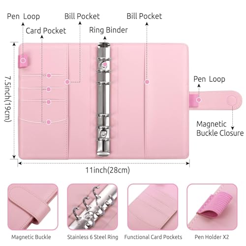 SKYDUE Budget Binder, Money Saving Binder with Zipper Envelopes, Cash Envelopes and Expense Budget Sheets for Budgeting - color: Pink