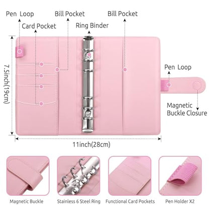SKYDUE Budget Binder, Money Saving Binder with Zipper Envelopes, Cash Envelopes and Expense Budget Sheets for Budgeting - color: Pink