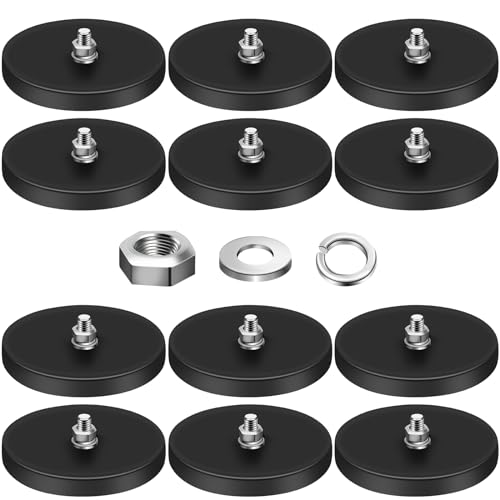 DIYMAG Rubber Coated Magnets 12 Pcs Adhesive Power 120LBS Anti-Scratch Neodymium Magnet Base with M8 Threaded Studs and Nuts, Black Strong Magnets Hold for Light Bar, Mirror, Camera, PTZ - size: M8-120LB-3.46in