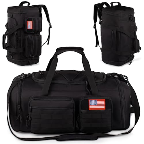 Tactical Gym Bag for Men,70L Large 3-in-1 Sports Duffle Bag for Travel Gym | Water Resistant ,Adjustable Shoulder Strap,MOLLE Weekender Overnight Bag with Shoes Compartment,Gym Backpack for Gym,Travel - color: Black, size: Large