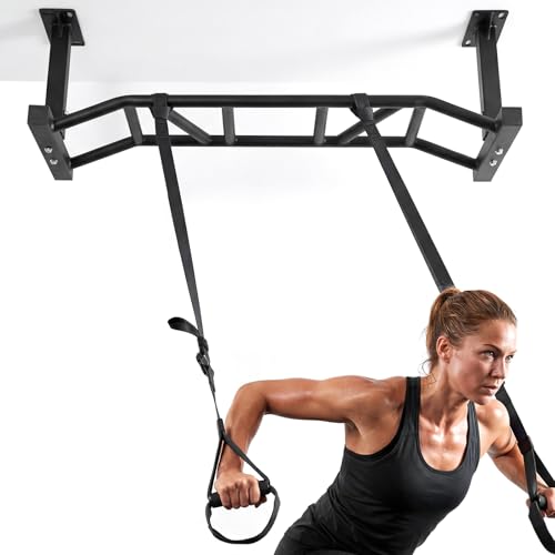 47 Inch Ceiling Mount Pull Up Bar Heavy Duty Multi-Grip Chin Up Bar Adjustable Height&Supports to 600 Lbs Fitness Trainer Home Gym Equipment