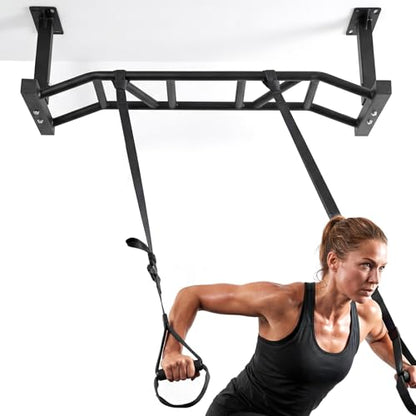 47 Inch Ceiling Mount Pull Up Bar Heavy Duty Multi-Grip Chin Up Bar Adjustable Height&Supports to 600 Lbs Fitness Trainer Home Gym Equipment
