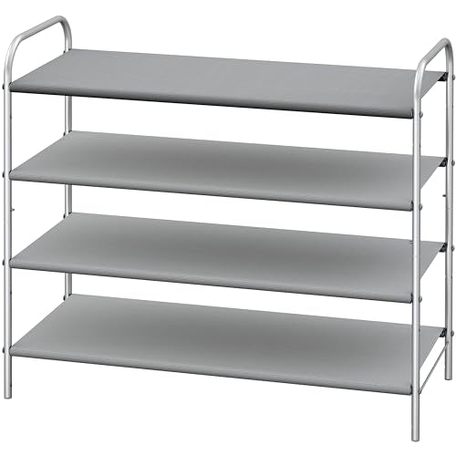Simple Houseware 4-Tier Shoe Rack Storage Organizer, 12-20 Pair, Grey | Space-Saving Shoe Shelf with Sturdy Metal Frame and Non-Woven Fabric Shelves for Entryway, Garage & Corridor - color: Grey, size: 4-Tier
