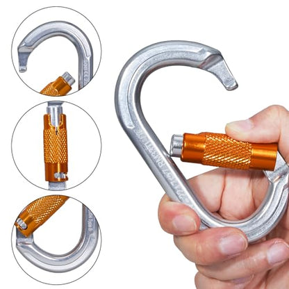 Auto Locking Rock Climbing Carabiner Clips, Heavy Duty Asymmetrical Carabiner Connector Used for Rappelling Rescue Outdoor Climbing, Mountaineer, Hammock, Camping - color: 22KN（2pack）