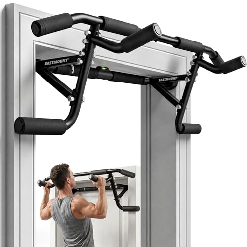EAST MOUNT Doorway Pull Up Bar, Adjustable Height, Leave Installed, Full Range Pull-Ups, No Drill Home Gym Equipment, Multi-Grip Pull Up Bar, Holds up to 440 LBS