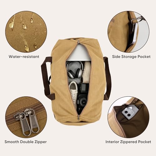 Large Canvas Travel Duffle Bag Heavy Duty, 3-in-1 Convertible Travel Bag with Backpack Straps for Gym, Sports, Travel, Camping(Khaki) - color: Khaki