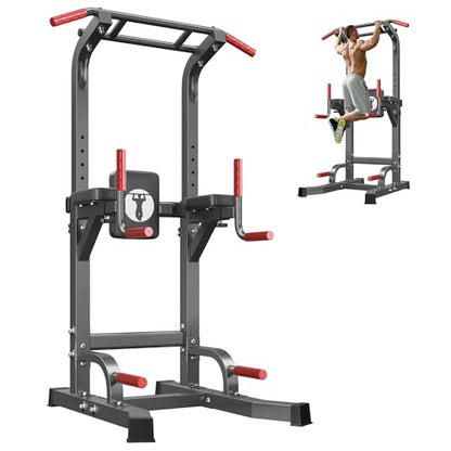 SogesPower Multi-Function Power Tower Pull Up Bar Station for Home Gym | 10-Level Adjustable Height Pull Up Bar Stand Dip Station Strength Training Workout Equipment - color: Black
