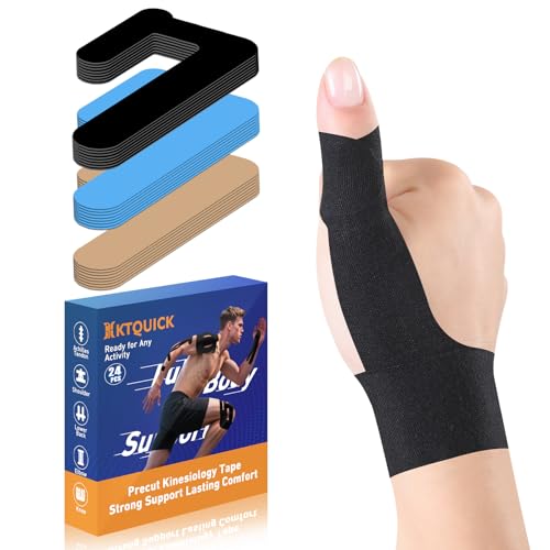 Precut Kinesiology Tape for Thumb Left, 24PCS Waterproof & Hypoallergenic Latex-Free Athletic Tape for Thumb Support, Wrist & Thumb Brace, Elastic Breathable Long-Lasting Thumb Tape(Black) - color: Black, size: 24PCS LEFT
