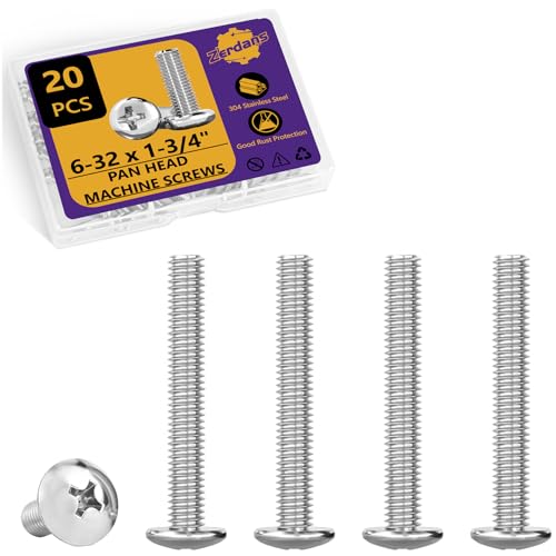 20Pcs 6-32x1-3/4 Pan Head Machine Screws Kit 304 SS for Outlet | Phillips Full Thread For Electrical Outlet Switch plate, Cabinet & Drawer, Anti-Rust & Anti-Corrosion, Organizer Box Included - size: 6-32 x 1-3/4