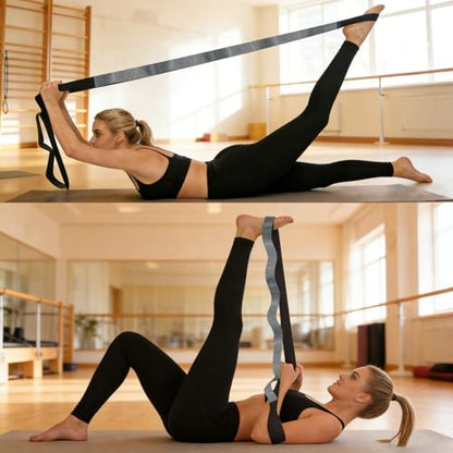 Stretching Strap with 12 Loops-Non-Elastic Physical Therapy with Carry Bag | Premium non elastic yoga straps for injury recovery, rehab flexibility training, hamstring stretch & physical therapy