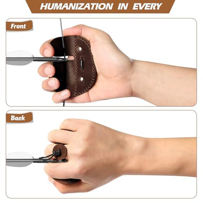 Ringsun Leather Archery Finger Tabs,Handmade Archery Finger Guard for Shooting Practice Gear, Recurve Bow Fingers Tab - color: Red Brown