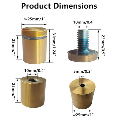 8 Pack Stainless Steel Sign Standoff Screws (1 in. Dia x 1 in. L)(Gold) | Standoff Mounting Advertising Nail Hanging Acrylic Panels Glass Artwork - color: Gold