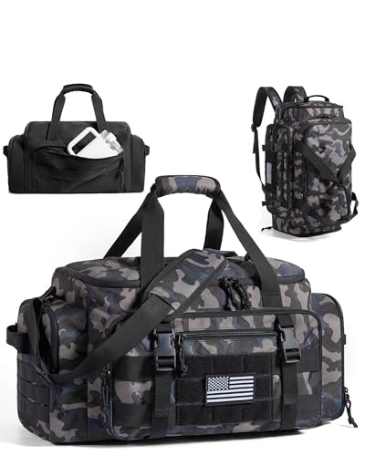 BAGSMART 4-IN-1 Gym Bag for Women Men, TSA Duffle Bag for Travel | With Shoe Compartment & Wet Pocket, 22L/30L/38L Tactical Backpack with 40oz Water Bottle Holder, Lightweight, Water-resistant - color: Forest Camo