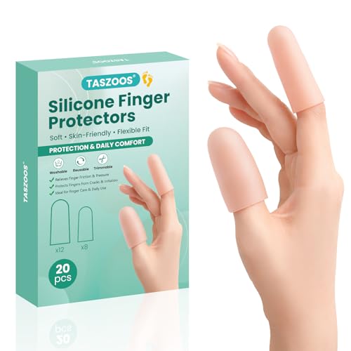 Gel Finger Cots & Finger Sleeves, 20 Pack Silicone Protectors, Nude | Reusable Fingertip and Thumb Covers, Soft Stretchable Silicone Helps Reduce Friction from Cracking and Blisters - color: Nude
