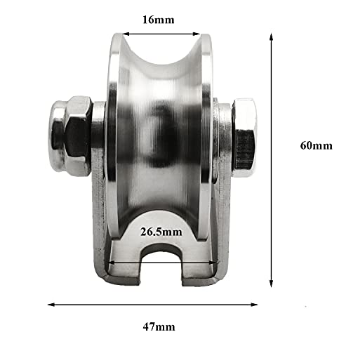 heyous Detachable Oblique Stainless Steel U-Type Groove Sliding Wheel Roller Track Rail Fixed Pulley, Silver Tone - style: U-type pulley