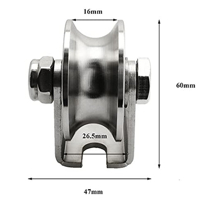 heyous Detachable Oblique Stainless Steel U-Type Groove Sliding Wheel Roller Track Rail Fixed Pulley, Silver Tone - style: U-type pulley
