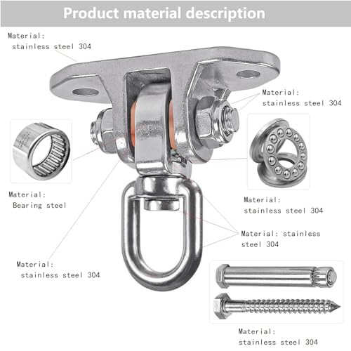 Heavy Duty Swing Hanger Stainless Steel 304 Antirust,1200 lb Capacity 360° Silent Rotation, Playground Porch Swing Set Indoor Outdoor, Patent Design - size: 3.5"