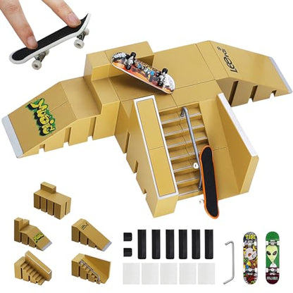 Skate Park Kit for Finger Skateboard - Ramp Parts, Training Props With 2 Fingerboards - color: Yellow 5pcs