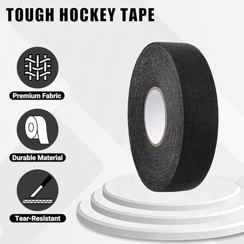 10 Roll Black Hockey Tape, Fabric Anti-Slip Grip Tape, Versatile Stick Wrap for Hockey Sticks, Baseball Bats, Boxing, Rock Climbing, Pull Up Bar and Sports Gear