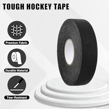 10 Roll Black Hockey Tape, Fabric Anti-Slip Grip Tape, Versatile Stick Wrap for Hockey Sticks, Baseball Bats, Boxing, Rock Climbing, Pull Up Bar and Sports Gear