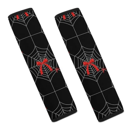 Universal Fit Seat Belt Shoulder Pad for Adult Use, Most Cars, 2 Pack Funny Halloween Spider Web Black and White Harness Pads Strap Pressure Relief - color: Pattern 1172