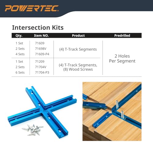 POWERTEC 71698V 3" T-Track Intersection Kit with Predrilled Mounting Holes, for Universal T-Track, Woodworking Jigs and Fixtures - style: 3" Intersection Kits