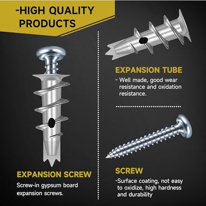 Mywish Zinc Self Drilling Drywall Anchors, Hollow Wall Anchors and Screws Kit, Drywall Screws, 25pcs Heavy Duty Metal Wall Anchors and 25pcs #8 x 1-1/4'' Screws (50Pcs All Together) - size: Tri-point
