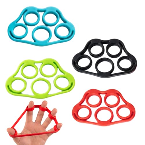 4PCS Finger Exerciser, Grip Strength Trainer and Finger Strengthener with Four Resistance Levels, Progressive Hand Training for Athletes Five Finger Training Puller with Extension Bands