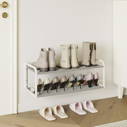 Wall Mounted Shoe Rack, Carbon Steel Shoe Organizer with Removable Oxford Cloth, Non-Slip Space-Saving for Entryway Closet Bedroom, White - color: Classic White