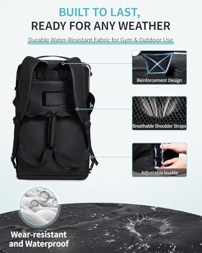 ECOHUB 40L Gym Bag for Women Men Water Resistant Sports Duffle Bag with Shoe Compartment & Wet Pocket, Travel Weekender Camping Backpack - color: Black