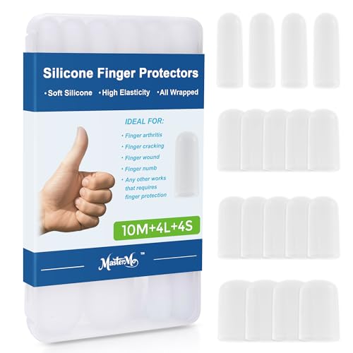 Gel Finger Cots Protectors, Silicone Fingers Covers Bandages Caps Sleeves for Fingertip Thumb Protection, Ideal for Trigger, Arthritis, Cracking, Blisters, Callus, Hangnail & Pain Relief (Clear, 10M+4L+4S) - color: Clear, size: M(10)+L(4)+S(4)