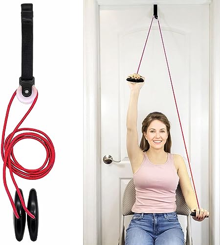 LiftAid Shoulder Pulley for Physical Therapy with Exercise Guide - Improves Shoulder Strength & Range of Motion - Reduces Pain, Helps in Muscle Recovery - Physical Therapy Equipment (Red) - color: Red