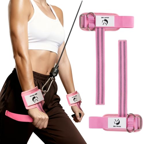 Slim Panda Weight Lifting Straps With Double Cuffed D Ring, Wrist Support for Men Women ,Heavy Duty Thick Comfortable Lifting Straps, Secure Fit, Enhanced Grip, Straps for Weightlifting & Strength Training - color: Pink