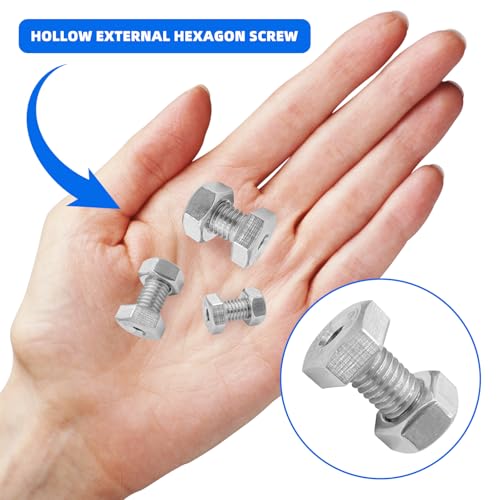 15pcs Hollow External Hexagon Screw, M6/M8/M10 Cylindrical Hollow Bolt, 304 Stainless Steel Lamp Threading Screws Through Hole Bolt with Nut, Screw Length:16mm