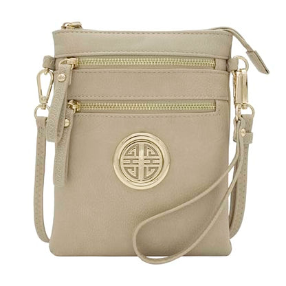 Solene Small Multi Zipper Pockets Crossbody Bag with Detachable Wristlet - color: Brick