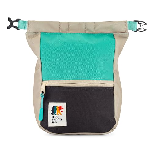 Crux Bouldering Chalk Bucket, Large Size Chalk Bag for Rock Climbing, Chalk Pot with Magnetic Closure, Zippered Pockets and Mesh Pouch for Climbers, Weightlifting, Gymnastics - color: Cascade Green
