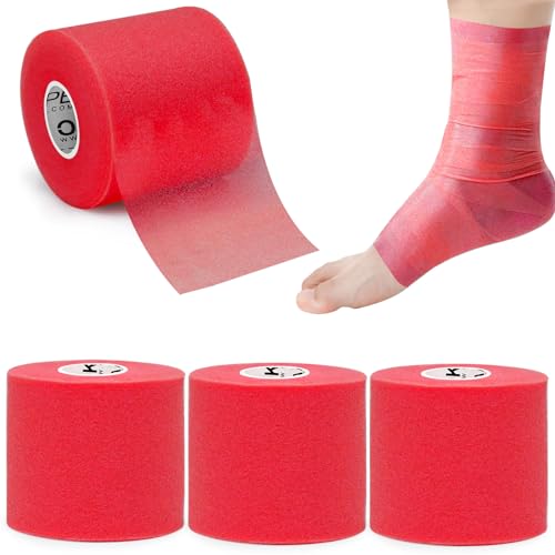OK TAPE Pre Wrap Tape (4-Rolls, 120 Yards) - Athletic Foam Underwrap for Sports, Protect for Ankles Wrists Hands and Knees, 2.75 Inches - Red - color: Red, size: 2.75 Inch x 30 Yards