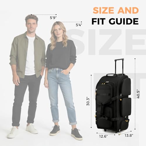 Searock 90L Rolling Duffle Bag with Wheels and Handle, 31” Large Duffle Bag for Travel, Carry On Luggage Duffel Bag with Shoe Compartment, Multi-Pocket, Water Resistant, Black - color: Black