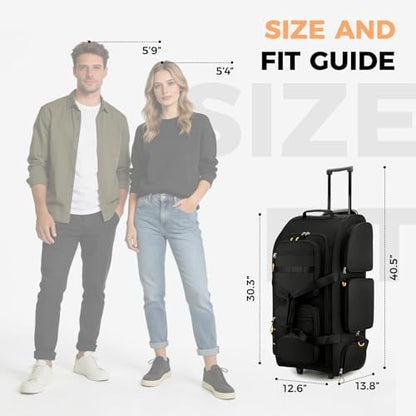 Searock 90L Rolling Duffle Bag with Wheels and Handle, 31” Large Duffle Bag for Travel, Carry On Luggage Duffel Bag with Shoe Compartment, Multi-Pocket, Water Resistant, Black - color: Black