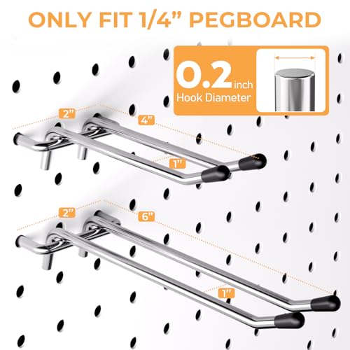 INCLY 4/6 Inch Pegboard Hooks, 36 Pack Heavy Duty Double Arm Peg Board Straight Hooks, Peg Board Tool Hangers Fit for 1/4" Pegboard Garage Hanging Tools, Craft Organizing, Kitchen, Store - color: Silver