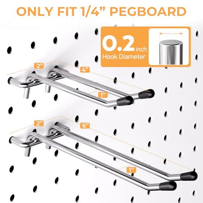 INCLY 4/6 Inch Pegboard Hooks, 36 Pack Heavy Duty Double Arm Peg Board Straight Hooks, Peg Board Tool Hangers Fit for 1/4" Pegboard Garage Hanging Tools, Craft Organizing, Kitchen, Store - color: Silver