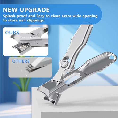 Nail Clippers for Men Thick Nails,INXEN Wide Jaw Opening No Splash Fingernail Clipper with Catcher,German Toe Nail Clippers for Thick Nails for Seniors, Stainless Steel Nail Cutter for Adult - style: Silver