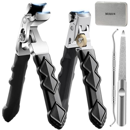 Thick Toenail Clippers for Seniors, Professional Edgy Nail Clippers for Men, Heavy Duty Large Finger Nail Clippers Adult, Angled Head Nail Clippers Cutters with Long Handle (4PCS Nail Clippers Set)